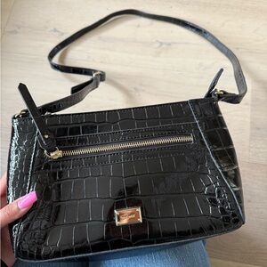 Black Crocodile-Embossed Crossbody Bag